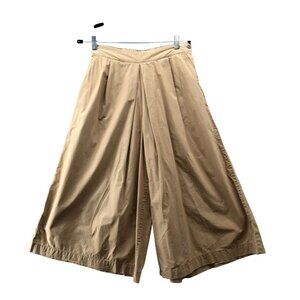 MUJI Wide Leg Cropped Pants Womens L Tan Pleated Front High Rise Skirt Pants